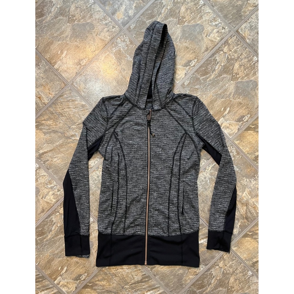 Lululemon Daily Practice Jacket Women 4 Black White Space Dye Stained Hooded
